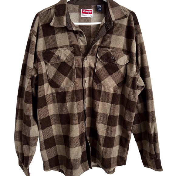 Wrangler Men’s Brown Tan Fleece Plaid Button Down Work Shirt Casual Large - Picture 8 of 8